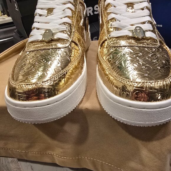 A Bathing Ape BAPE Bapesta #5 GOLD Mens Size 12 1K80191305 Shoes Sneakers NEW - Picture 6 of 16